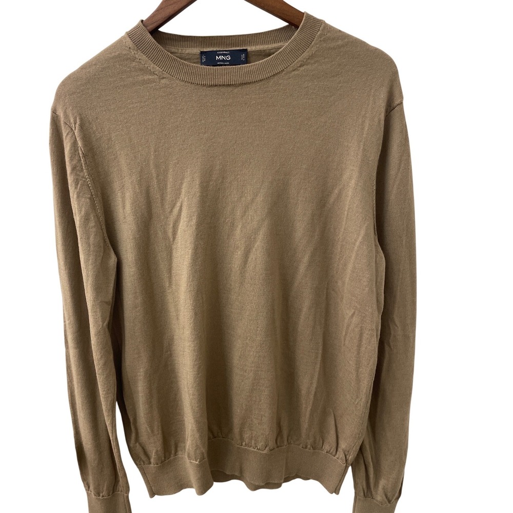 MNG Merino Wool Crew Neck Classic Old Money Capsule Sweater Taupe Size L